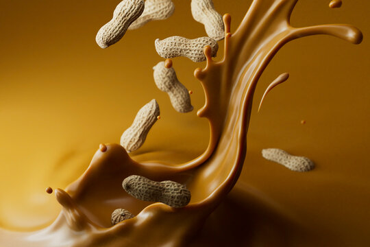 Peanuts and Peanut Butter Splash 3D Render