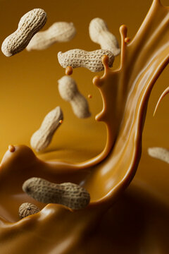 Floating Peanuts in Peanut Butter Splash 3D Render
