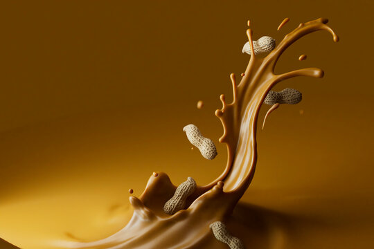 Dynamic Peanut Butter Splash with Peanuts 3D Render