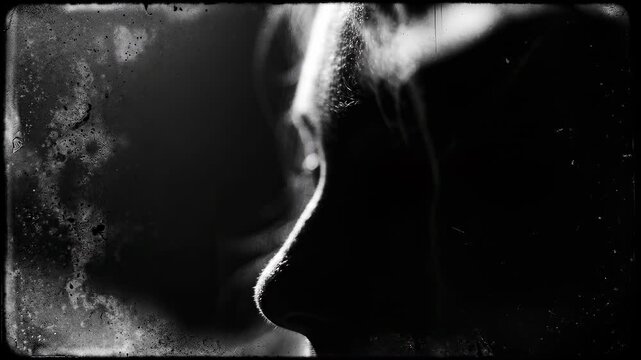 Aged 16mm film texture with chemical spotting and heavy grain, cinematic abstract visual for vintage cinematic nostalgia