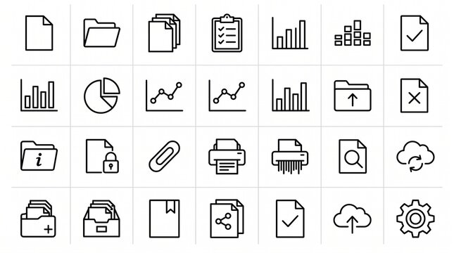 Office data management icon set with productivity vector illustration design.