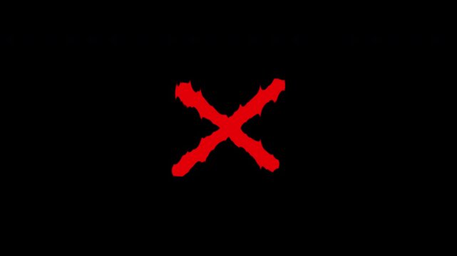 Red X mark animation on a transparent background, alpha channel.