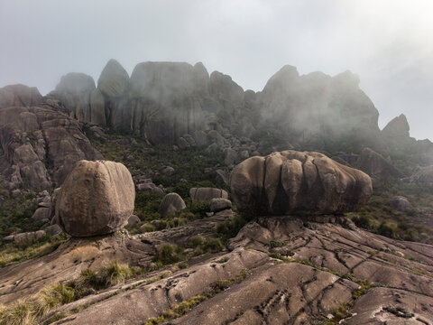 Beautiful aerial view to interesting rocky formations and clouds