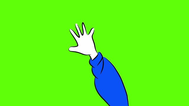 2D Cartoon Hand Waving Hello or Goodbye Gesture Animation with Green Screen Background for Motion Graphics and Video Editing Projects
