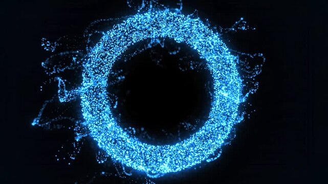 Glowing blue particle circle background. Futuristic energy ring sparkling dust light dots, abstract technology, sci-fi portal or digital wave effect modern visuals digital presentation effect backdrop