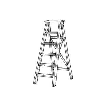 Wooden step ladder hand drawn sketch illustration isolated on transparent background for home improvement renovation and interior design repair project utility work.
