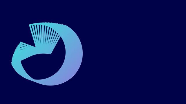 Abstract blue and purple geometric linear arc loop animation with cyan neon glowing wave shapes on dark background