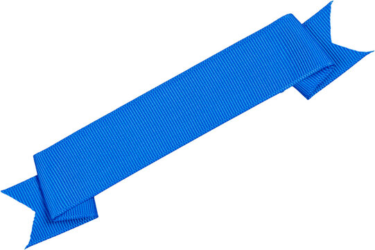 Blue grosgrain ribbon banner with folded fishtail ends diagonal isolated on transparent background