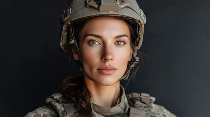 Obraz premium portrait of young woman soldier in military uniform