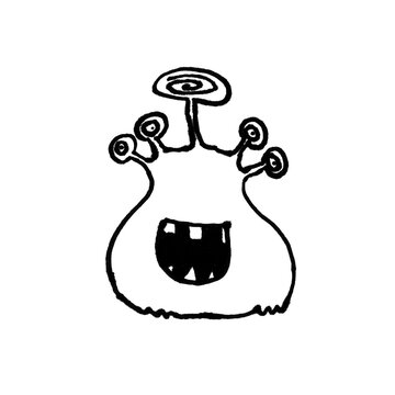 Cartoon Alien Creature with Antenna Hand Drawn Doodle Vector Illustration