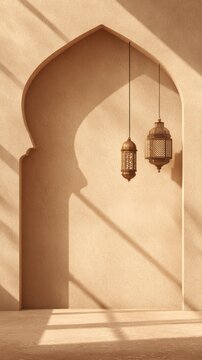 architecture background with arche and hanging lantern