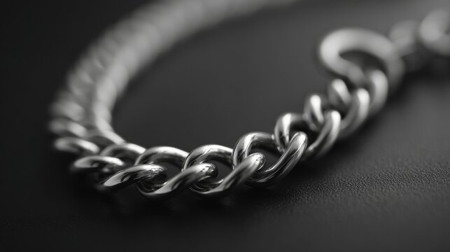 close up of silver chain on black background