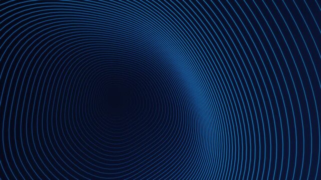 Abstract dark blue background with glowing concentric topographic lines forming a deep abyss. This seamless motion graphic loop is perfect for modern sci-fi technology video designs.