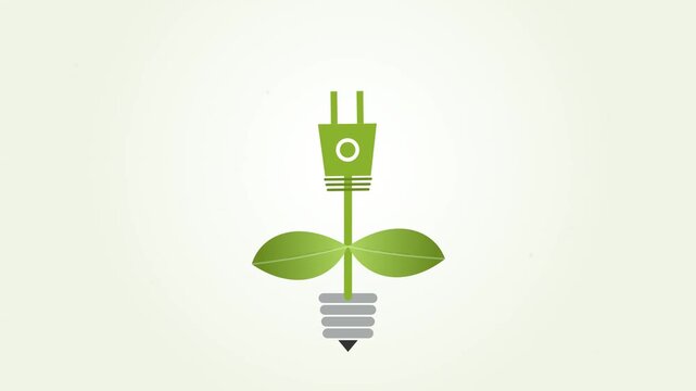 Minimalist Flat Animation Of Green Electric Plug Plant For Eco Energy
