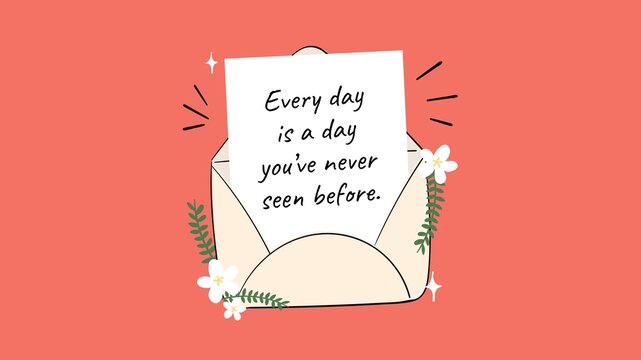 Illustration of an envelope with a motivational quote on a red background.
