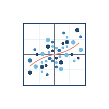 Scatter plot chart icon with a trend line showing data distribution on a grid