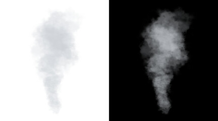 Obraz premium Atmospheric white smoke plume on black and white backgrounds, realistic steam vapor effect, ethereal fog and mist clouds for overlay design