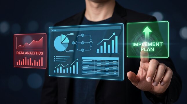 Data intelligence visualization supporting strategic business planning, performance optimization, operational decisions, and implementation execution