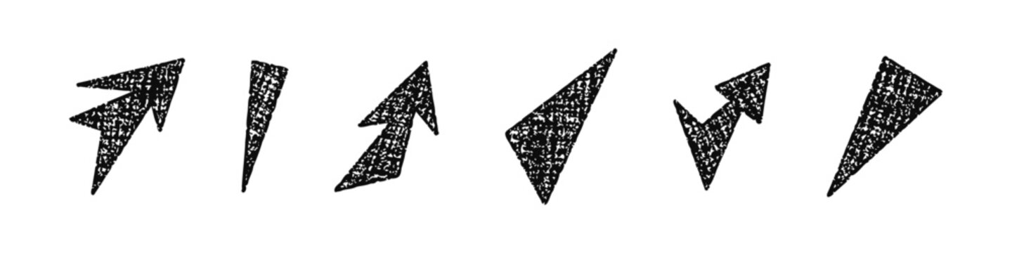 Geometric arrows in hand-drawn style, pencil effect for ui elements.