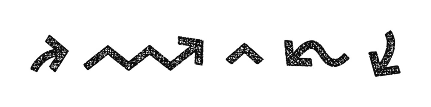 Organic arrows in hand-drawn style, wax crayon for digital content.