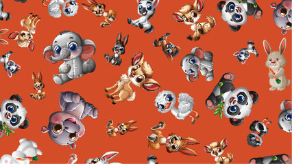 Fototapeta premium Seamless Vector Pattern with Cute Cartoon Baby Safari Animals