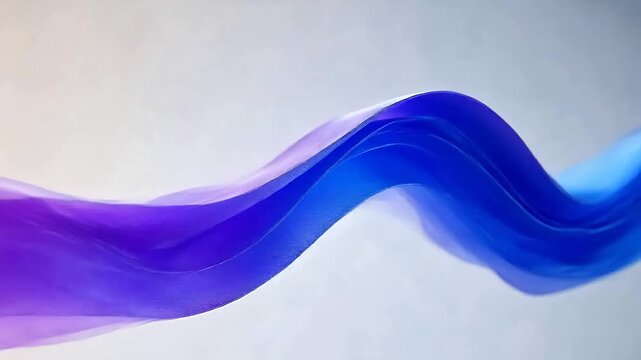 Smooth flowing ribbon with purple to blue color gradient on a light grey background