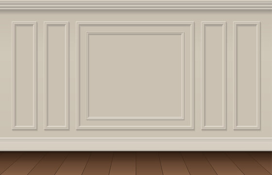 Greige wall panelling with wide centre panel empty room vector