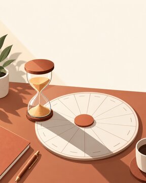 Hourglass Beside Circular Calendar Wheel Hourglass Casting Long Across