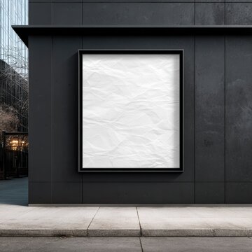 Detailed rendering depicts blank advertising display in an urban setting in thoughtful styling with editorial spacing. Distinctive detail enhances poster design and online advertising.