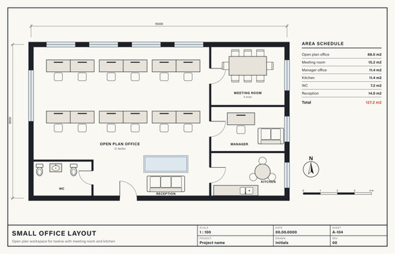 Small office floor plan open plan desks meeting room layout