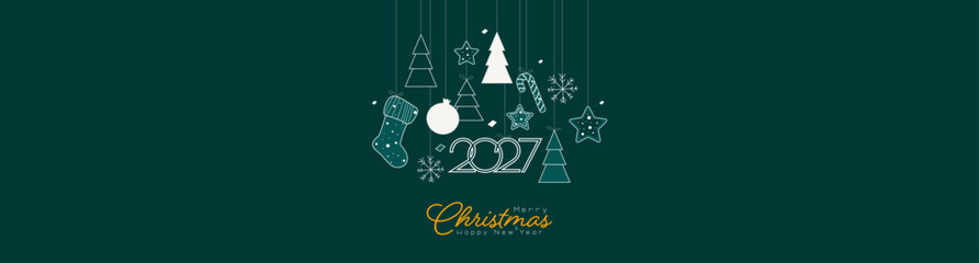 Fototapeta premium Merry Christmas and Happy New Year 2027 banner.