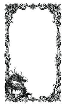 Ornate floral frame with dragon illustration border