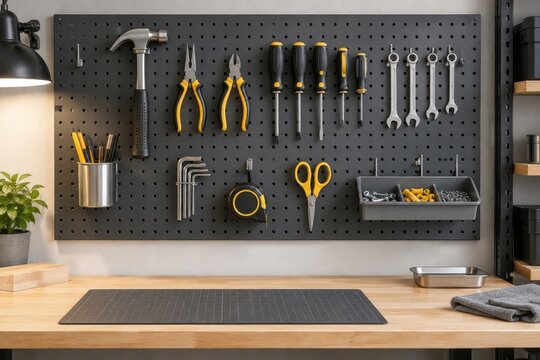 organized workshop tool wall