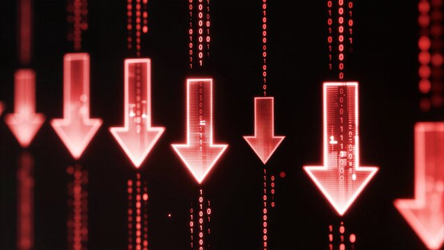Red binary arrows descend, symbolizing digital data flow and technological advancement.
