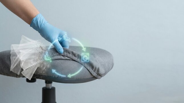 Hand stretching clean washable protective seat cover sample for reusable healthcare textiles and safety solutions