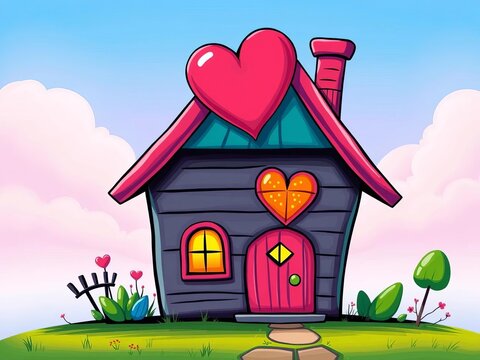 Vector illustration of a stylized house with a heart, heart, shelter