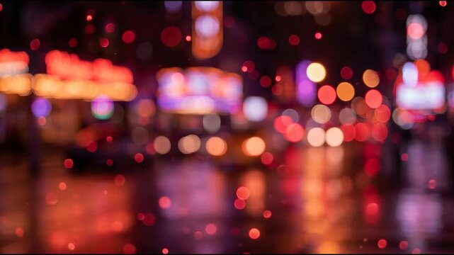 floating deep red bokeh dots with crimson city night blur background, cinematic visual effect for elegant light and celebration
