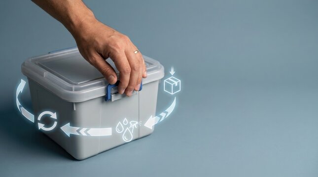 Hand closing compact washable medical supply tote with secure lid for circular healthcare logistics management
