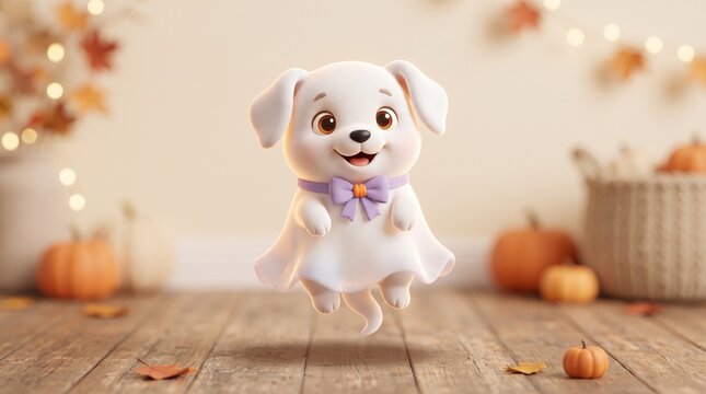 Cute ghost puppy Halloween character illustration