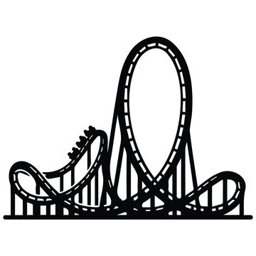 Complex roller coaster track silhouette line art vector for theme park attraction design.