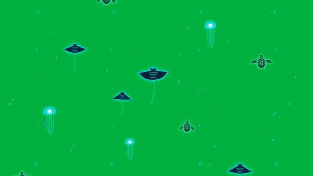 Bioluminescent ocean glowing sea creatures green screen chroma key seamless loop 4K