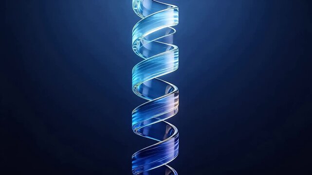 Abstract translucent blue purple spiral ribbon over dark blue gradient background