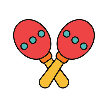 Two red maracas with yellow handles