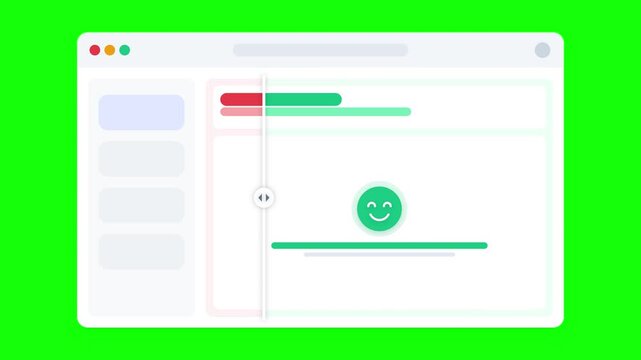 Website customer feedback interface with emotion sliders on green screen