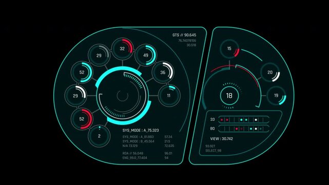 Sci-Fi Advanced Central Command Dashboard & Sub-Gauge Array HUD Loop