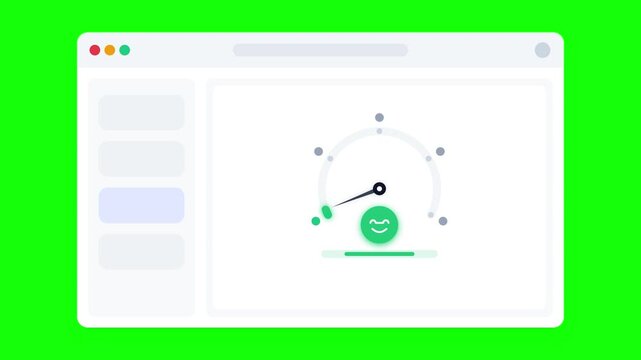 Browser interface showing customer satisfaction gauges on green screen