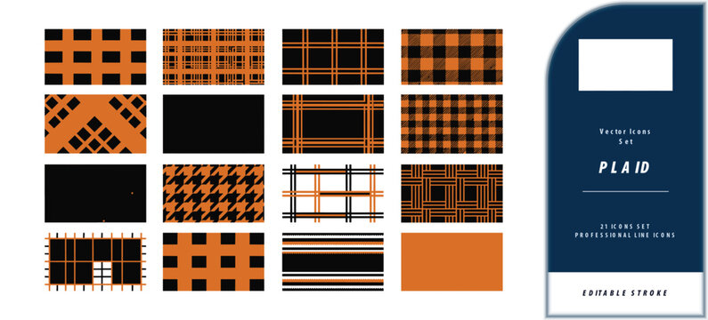 A comprehensive plaid pattern swatch bundle featuring a versatile icon set for textile design projects and creative digital background graphic layouts
