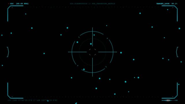 Futuristic HUD targeting interface and crosshair on black background