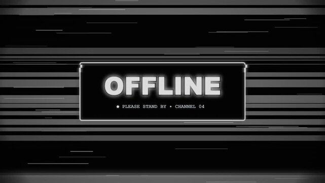 Glitch offline screen with please stand by text and static noise