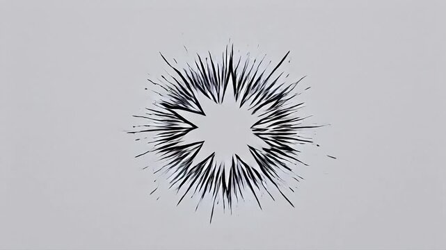 Abstract radial black lines and spots on white background